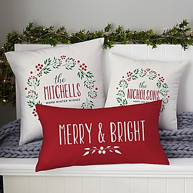 Christmas Wreath Personalized Lumbar Throw Pillow. View a larger version of this product image.