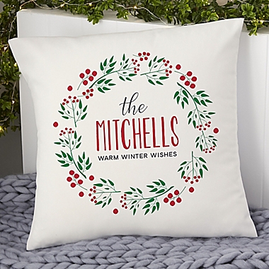 Christmas Wreath Personalized 18-Inch Square Throw Pillow. View a larger version of this product image.