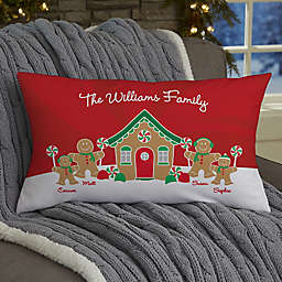 Gingerbread Family Personalized Lumbar Throw Pillow
