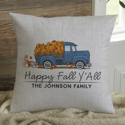 Classic Fall Vintage Truck Personalized 14-Inch Square Throw Pillow