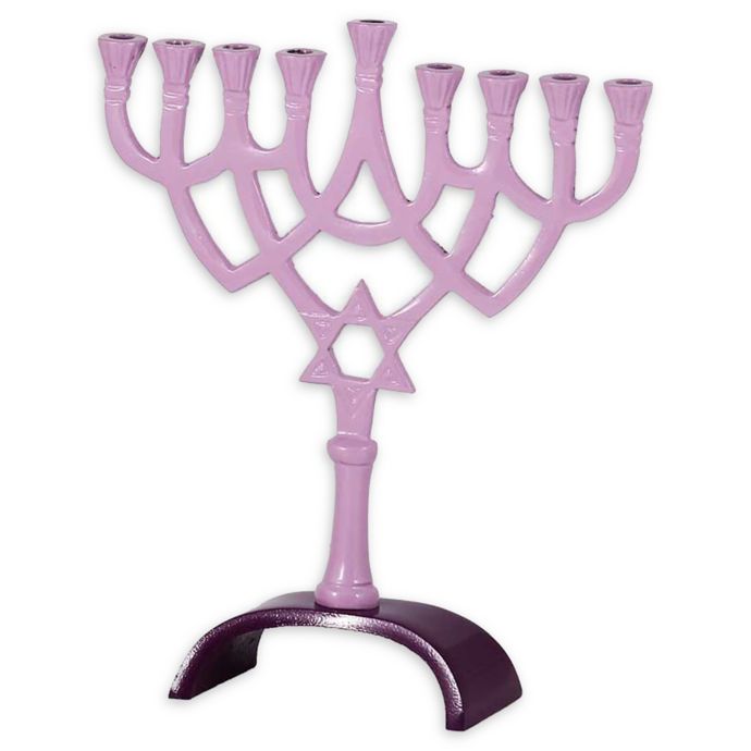  Classic  Aluminum Hanukkah  Menorah in Purple Pink Bed 
