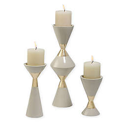 Global Views 3-Piece Hourglass Pillar Candle Holder Set in Ivory