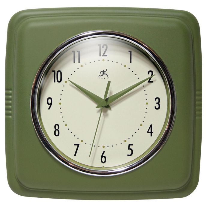 Infinity Instruments 9 Inch Square Retro Wall Clock In Olive Green Bed Bath Beyond