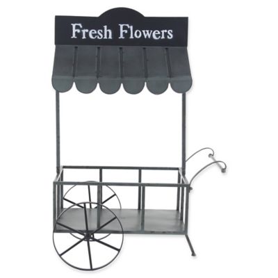 Small Metal Rectangular Rolling Garden Cart Plant Stand with Canopy and Fresh Flowers Black - Olivia &#38; May