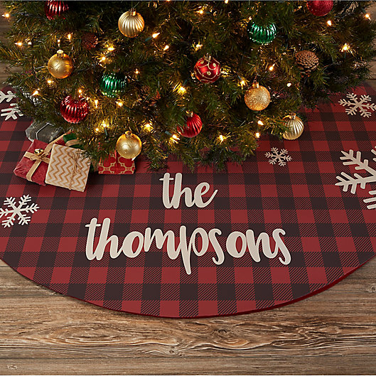 Alternate image 1 for Cozy Cabin Buffalo Check Personalized Christmas Tree Skirt