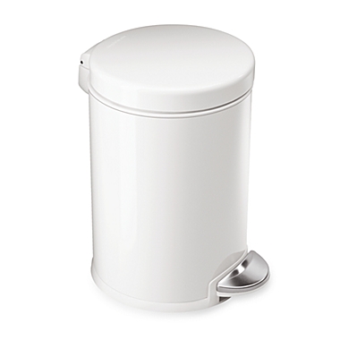 simplehuman&reg; Round 1-1/5 Gallon Step Wastebasket in White. View a larger version of this product image.