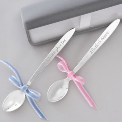 engraved baby spoon and fork