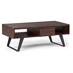 Simpli Home Lowry Solid Acacia Wood Coffee Table in Distressed Charcoal Brown