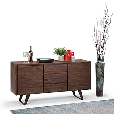Simpli Home Lowry Solid Acacia Wood Sideboard Buffet in Distressed Charcoal Brown. View a larger version of this product image.