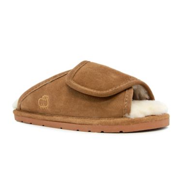 Lamo&reg; Luxury Large Women's Open-Toe Wrap Slippers in Chestnut. View a larger version of this product image.