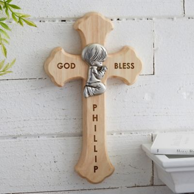 Prayerful Boy Personalized Wood Cross