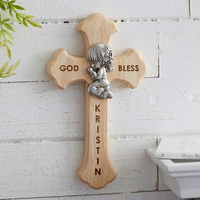 Prayerful Girl Personalized Wood Cross