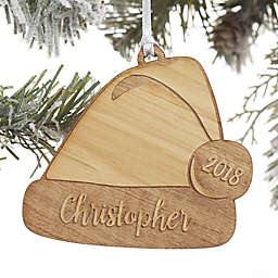 Santa Hat Personalized Wood Christmas Ornament in Red/Brown