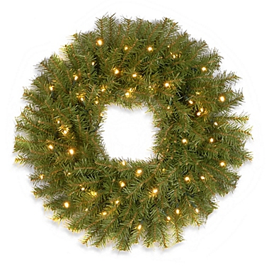 National Tree Company Pre-Lit Norwood Fir Wreath with Battery Operated Warm White LED Lights. View a larger version of this product image.