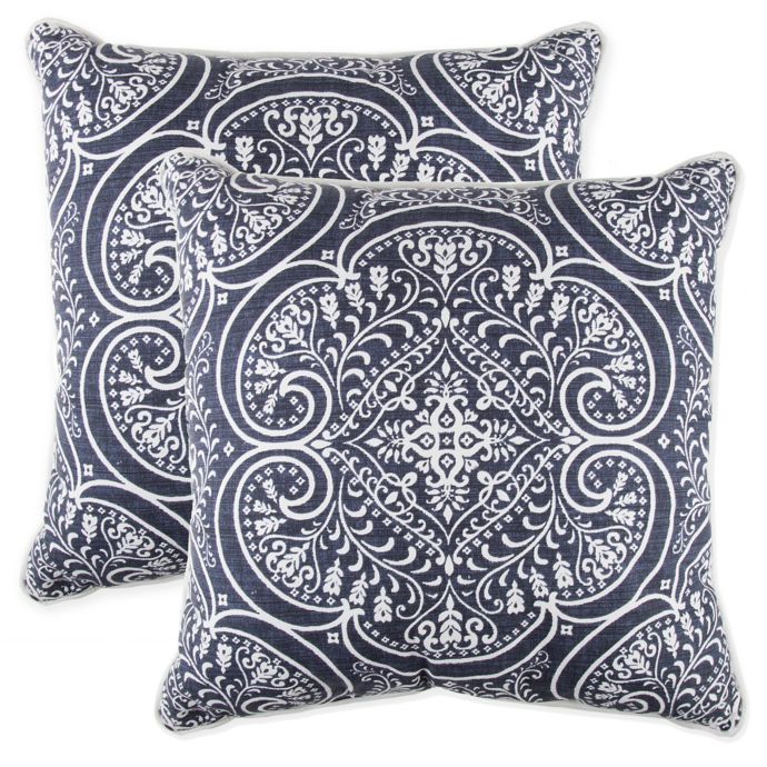 Classic Medallion Square Throw Pillows In Navy Set Of 2 Bed