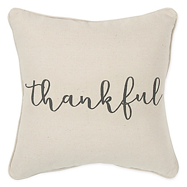 Rizzy Home &quot;Thankful&quot; Square Throw Pillow in Natural. View a larger version of this product image.