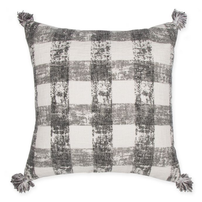 Plaid Square Throw Pillow in White/Charcoal Bed Bath & Beyond