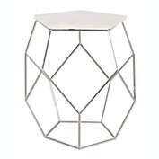Safavieh Modern Pentagon Marble Top Side Table in Silver/White