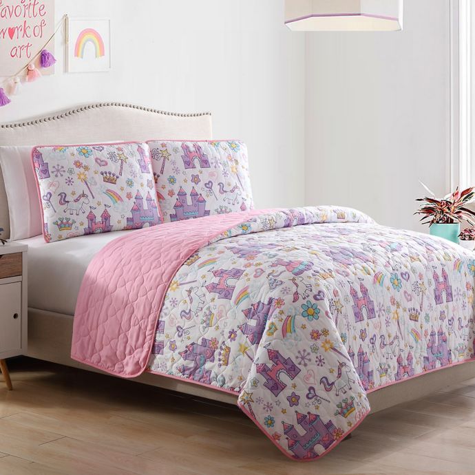 Morgan Home Unicorn Magic Castle Reversible Quilt Set In Pink