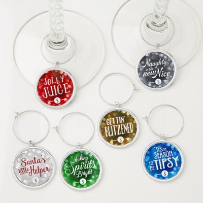 NEW CHRISTMAS 5pc SET XMAS ORNAMENT WINE STOPPER & 4 MATCHING WINE GLASS CHARMS 