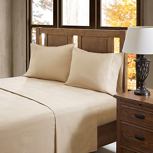 Alternate image 1 for True North Solid Flannel Twin Sheet Set in Tan