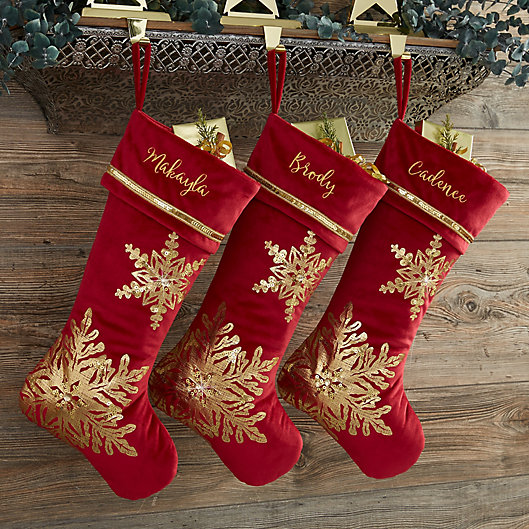 Alternate image 1 for Glistening Snowflake Personalized Christmas Stocking