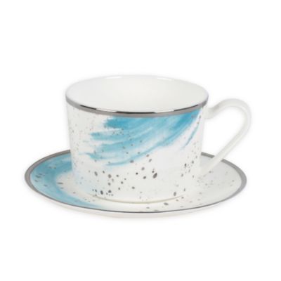 Olivia &amp; Oliver&reg; Harper Splatter Platinum Teacup and Saucer in Aqua