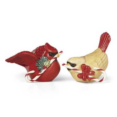 Lenox&reg; Winter Greetings&reg; Cardinals with Candy Canes Salt and Pepper Shakers. View a larger version of this product image.