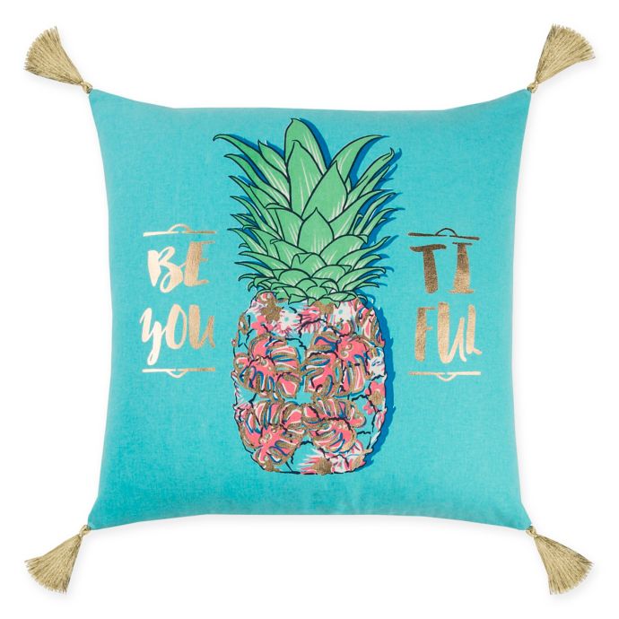 Rizzy Home Pineapple Square Throw Pillow in Aqua | Bed ...