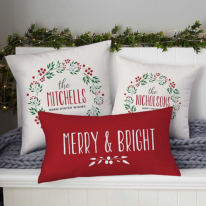 Alternate image 1 for Christmas Wreath Personalized Throw Pillow Collection