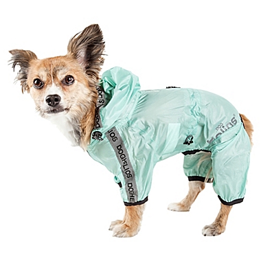 Pet Life&reg; Torrential Shield Medium Full Body Dog Windbreaker Raincoat in Green. View a larger version of this product image.