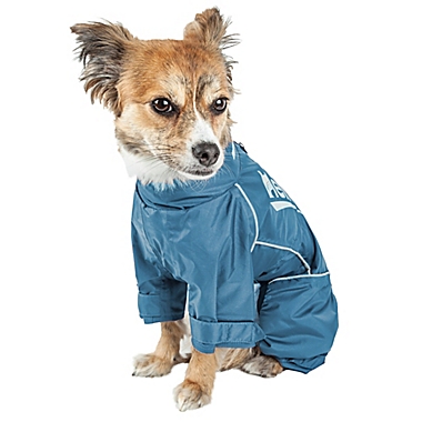 Small Dog Helios&reg; Hurrcanine Waterproof and Reflective Full Body Dog Jacket in Blue. View a larger version of this product image.
