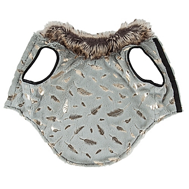 Pet Life&reg; Large Luxe Gold Wagger Gold-Leaf Designer Fur Dog Coat in Grey. View a larger version of this product image.