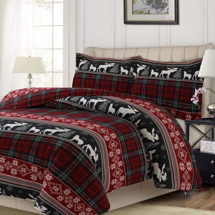 Tribeca Living Plaid Holiday Duvet Cover Set Bed Bath Beyond