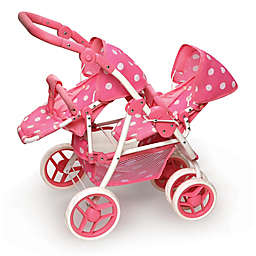 Badger Basket Polka Dot Double Doll Stroller in Pink