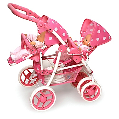 Badger Basket Polka Dot Double Doll Stroller in Pink. View a larger version of this product image.