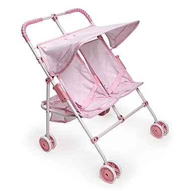 Badger Basket Double Doll Umbrella Stroller in Pink/Gingham. View a larger version of this product image.