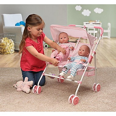 Badger Basket Double Doll Umbrella Stroller in Pink/Gingham. View a larger version of this product image.