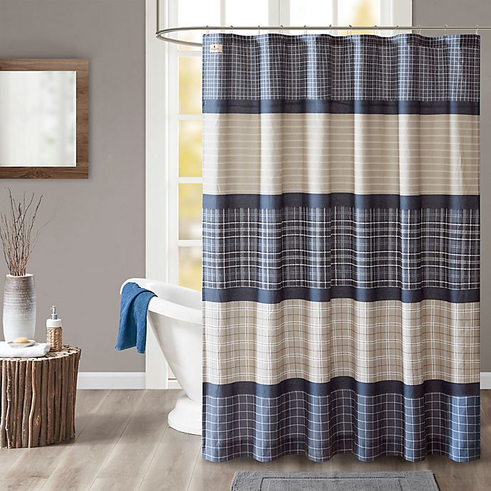 Woolrich Flagship Plaid Shower Curtain, Blue Grey Shower Curtain