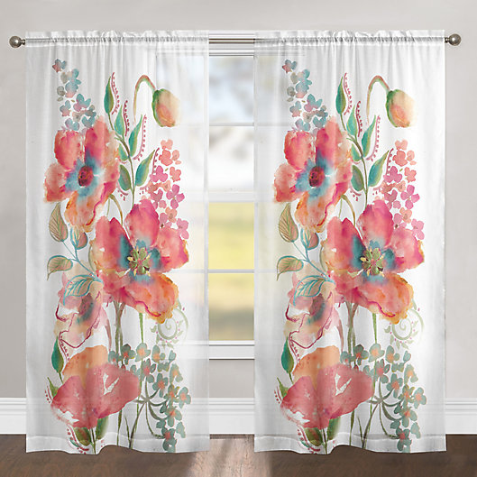 Alternate image 1 for Laural Home Bohemian Poppies 84-Inch Rod Pocket Sheer Window Curtain Panel in Pink (Single)