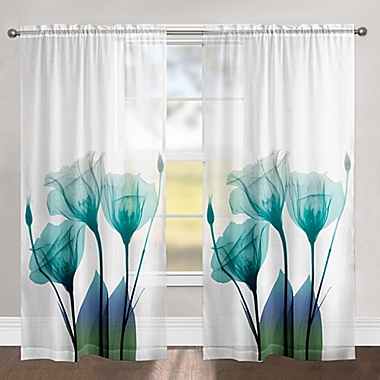 Laural Home Ombre Bloom 84-Inch Rod Pocket Sheer Window Curtain Panel in Blue (Single). View a larger version of this product image.
