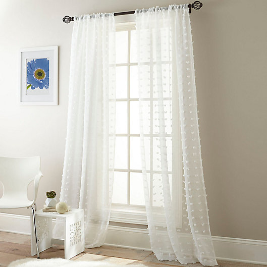 Pom Rod Pocket Sheer Window Curtain, Sheer White Curtain Panels