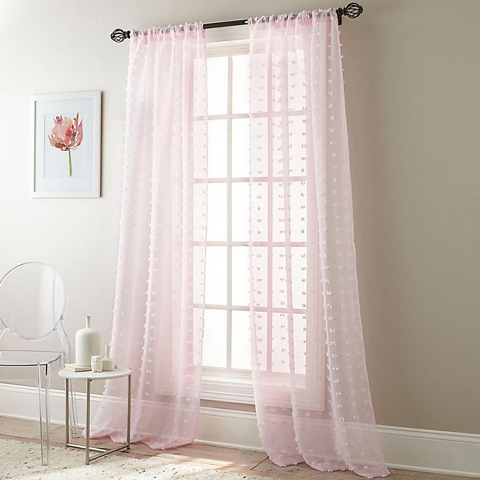 Olly Pom Rod Pocket Sheer Window, Pink Curtain Panels