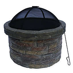 Teamson Home 26-Inch Outdoor Round Stone Fire Pit with Steel Base