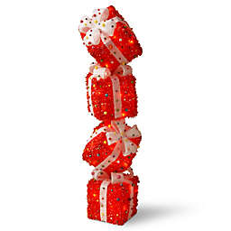 National Tree Company® 34-Inch Pre-Lit Gift Box Tower Holiday Decor in Red