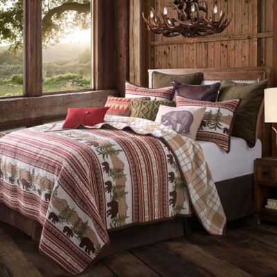 HiEnd Accents Bear Trail Reversible Twin Quilt Set in Taupe/Crimson