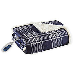 Woolrich® Leeds Oversized Heated Mink/Berber Reversible Throw Blanket in Navy