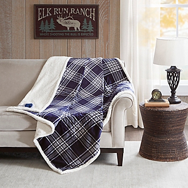 Woolrich&reg; Leeds Oversized Heated Mink/Berber Reversible Throw Blanket in Navy. View a larger version of this product image.