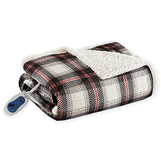 Alternate image 1 for Woolrich® Ridley Oversized Heated Mink/Berber Reversible Throw Blanket in Black/Red