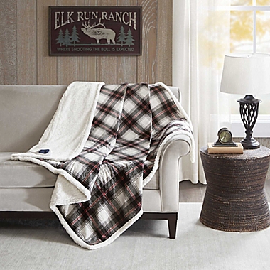Woolrich&reg; Ridley Oversized Heated Mink/Berber Reversible Throw Blanket in Black/Red. View a larger version of this product image.